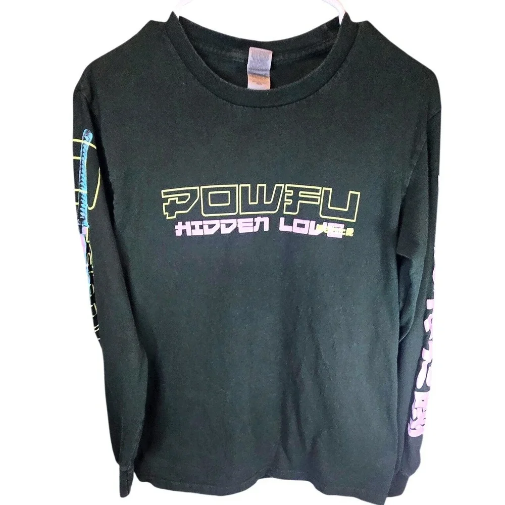 Powfu Hidden Love Long Sleeve Graphic T-Shirt Black Neon Artist Merch Mens Small - Picture 7 of 11
